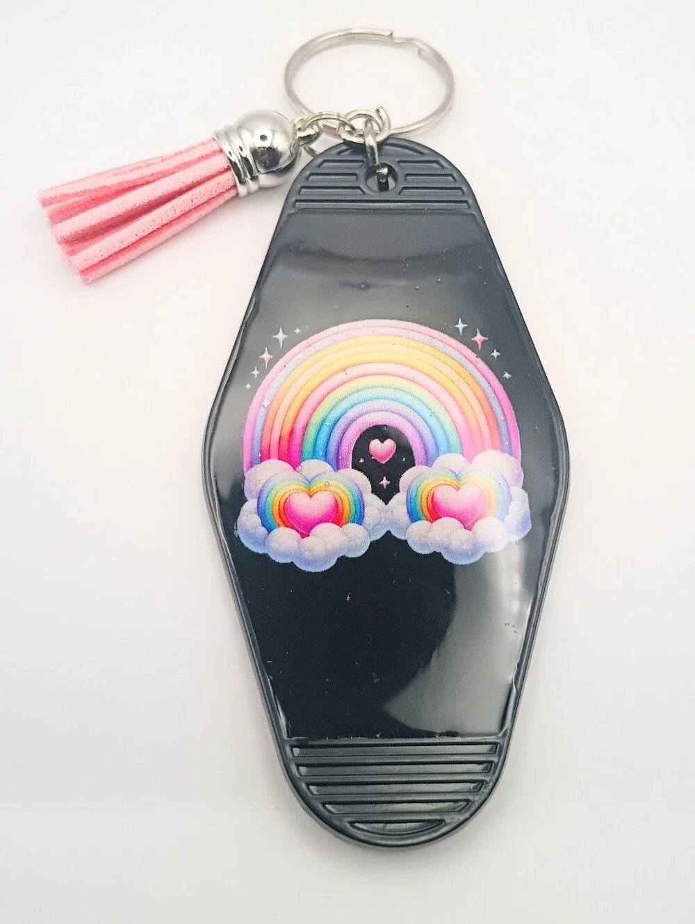 Rainbow Heart Cloud Keychain with Pink Tassel